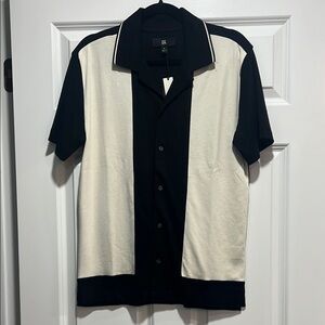 NWT Mens Banana Republic Black and Cream Short Sleeve Shirt
